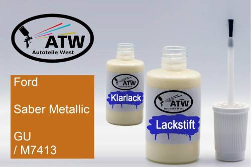 Ford, Saber Metallic, GU / M7413: 20ml Lackstift + 20ml Klarlack - Set, von ATW Autoteile West.